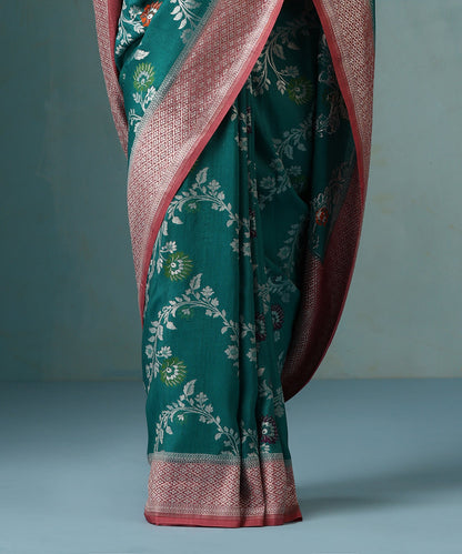 Teal_Handloom_Pure_Tusser_Georgette_Saree_With_Border_WeaverStory_04