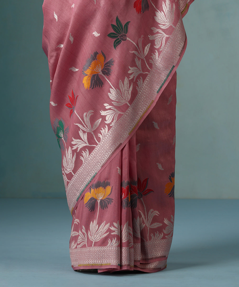 Pink_Handloom_Pure_Tussar_Georgette_Banarasi_Saree_With_Multi_Colour_Meenakari_WeaverStory_04