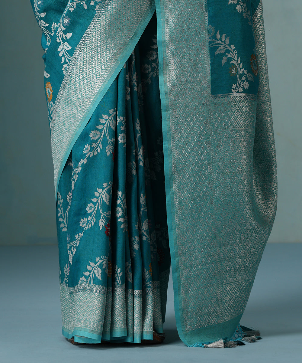 Blue_Handloom_Pure_Tussar_Georgette_Banarasi_Saree_With_Multi_Colour_Meenakari_WeaverStory_04