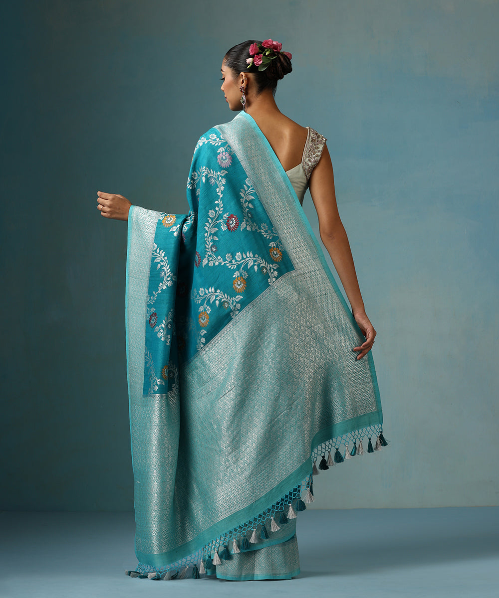 Blue_Handloom_Pure_Tussar_Georgette_Banarasi_Saree_With_Multi_Colour_Meenakari_WeaverStory_03