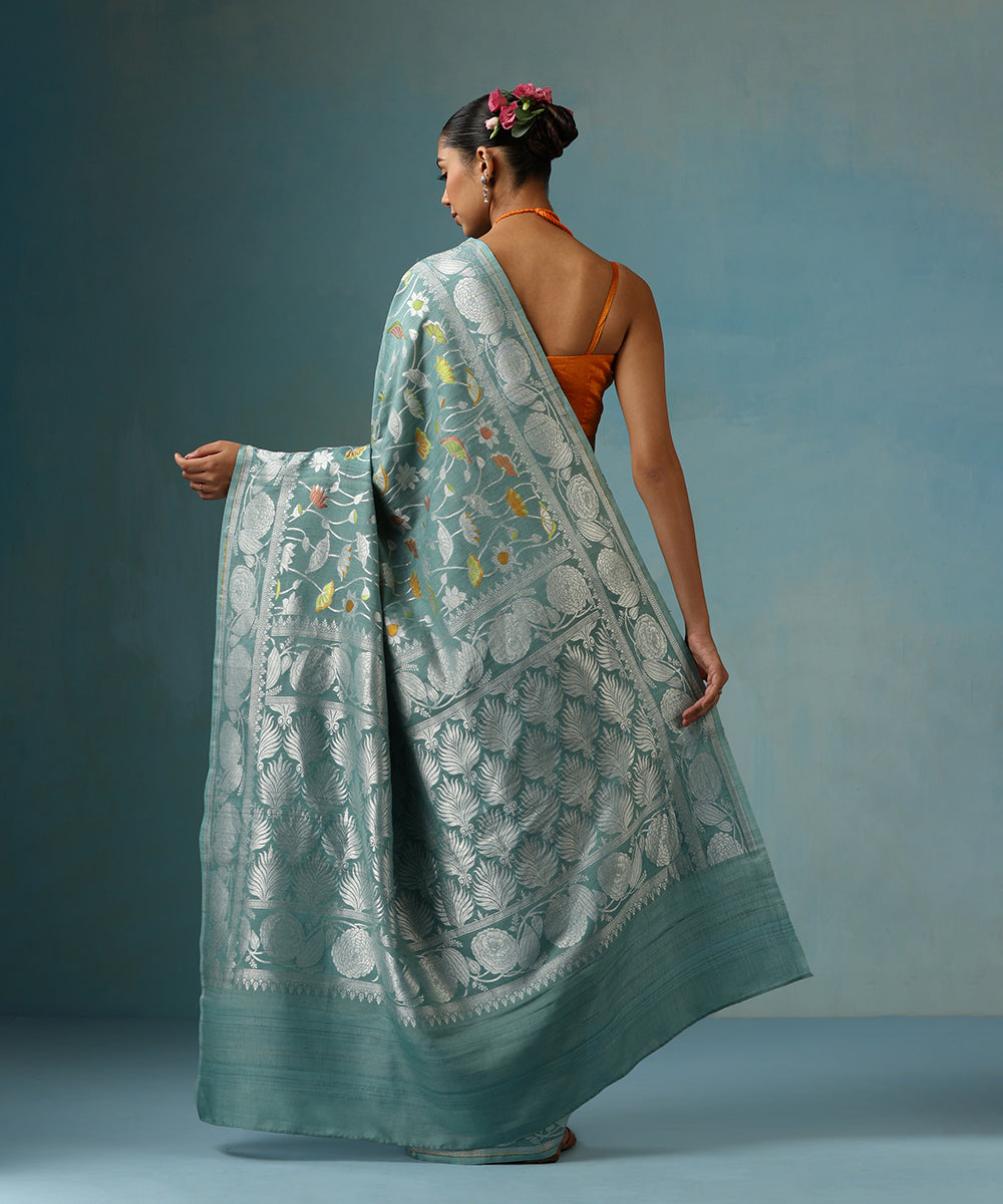 Blue_Handloom_Pure_Tussar_Georgette_Banarasi_Saree_With_Lotus_Motifs_WeaverStory_03