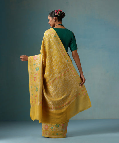 Yellow_Handloom_Pure_Tussar_Georgette_Banarasi_Saree_With_Multi_Colour_Meenakari_WeaverStory_03