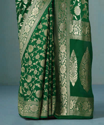 Handloom_Green_Pure_Georgette_Banarasi_Saree_With_Allover_Cutwork_Floral_Jaal_WeaverStory_04