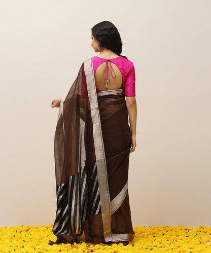 Handloom_Coke_Brown_Plain_Pure_Cotton_Chanderi_Saree_With_Silver_Border_WeaverStory_03