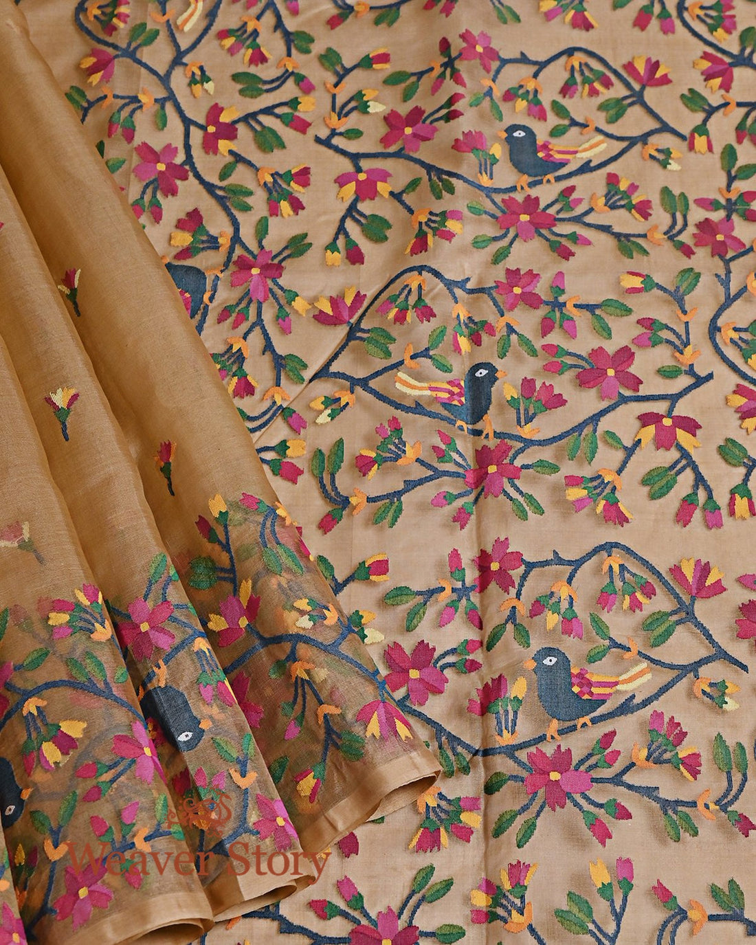 Handwoven_Brown_Silk_Jamdani_Saree_with_Birds_woven_on_Pallu_WeaverStory_01
