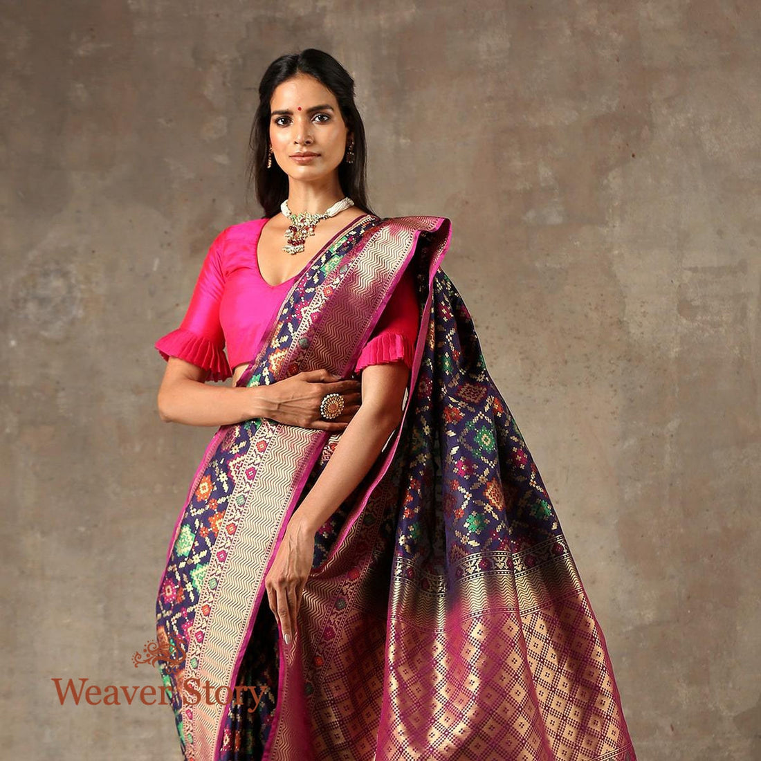 Handwoven_Blue_Banarasi_Patola_Saree_with_Meenakari_WeaverStory_01