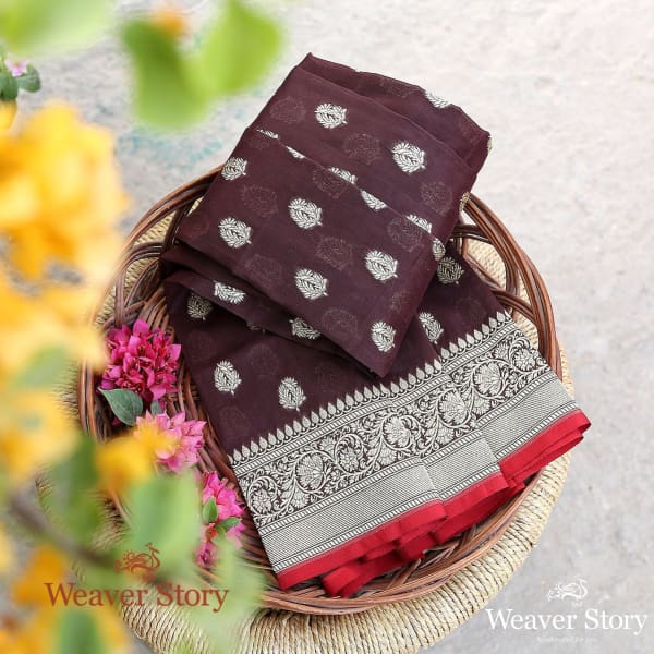 Handwoven_Coke_Brown_Banarasi_Dupatta_with_Bootis_WeaverStory_01