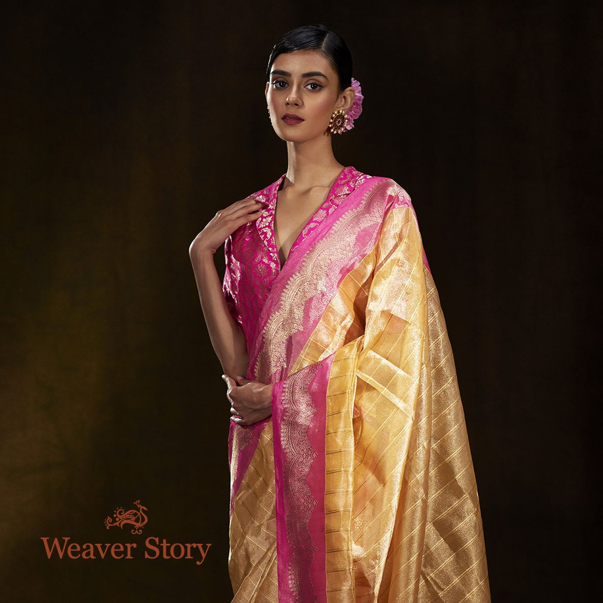 Handloom_Gold_Silk_Tissue_Saree_with_Pink_Border_and_Pallu_WeaverStory_01