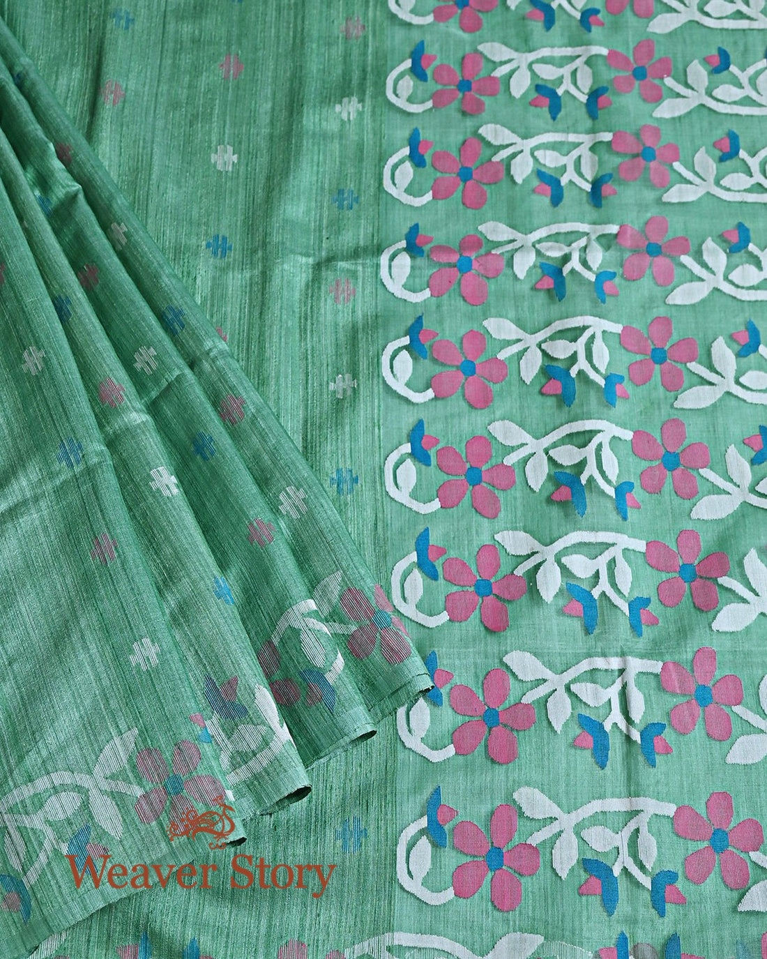 Handwoven_Green_Matka_Silk_Jamdani_Saree_WeaverStory_01