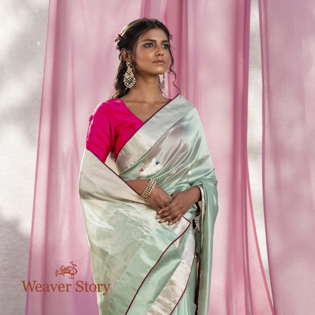 Handwoven_Light_Blue_Silk_Chanderi_with_Birds_WeaverStory_01
