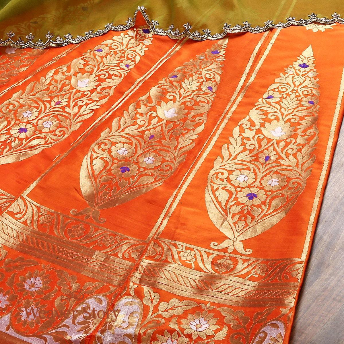 Handloom_Orange_Pure_Katan_Silk_Cutwork_Banarasi_Lehenga_WeaverStory_01