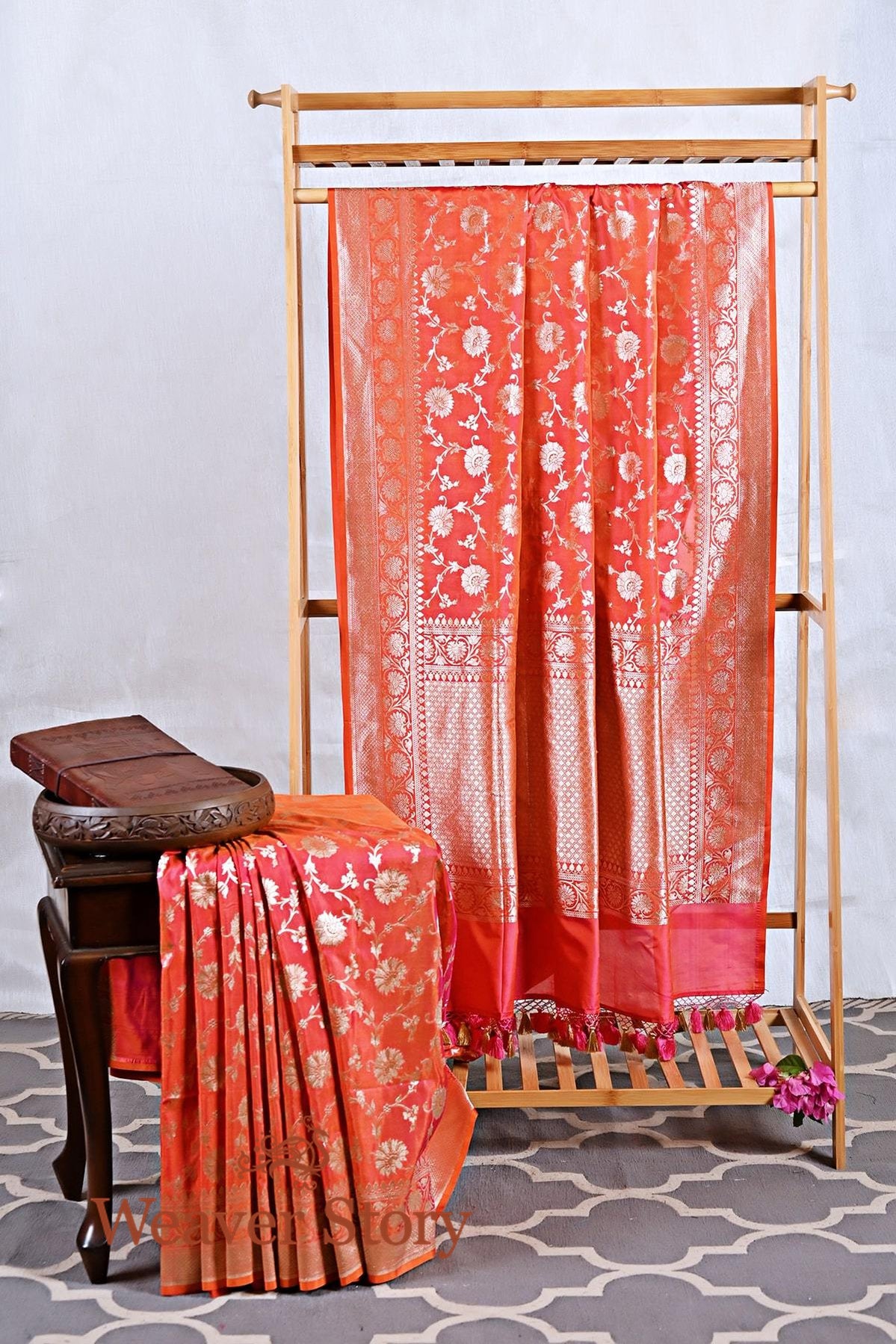Orange_and_Gold_Pure_Katan_Silk_Banarasi_Handloom_Saree_WeaverStory_01