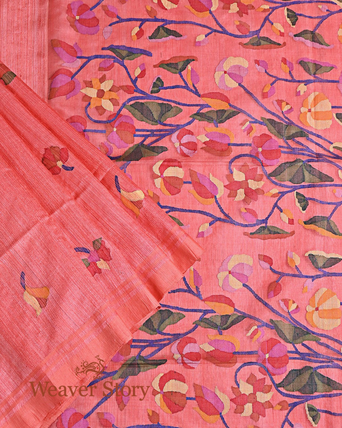 Handwoven_Peach_Matka_Silk_Jamdani_Saree_WeaverStory_01