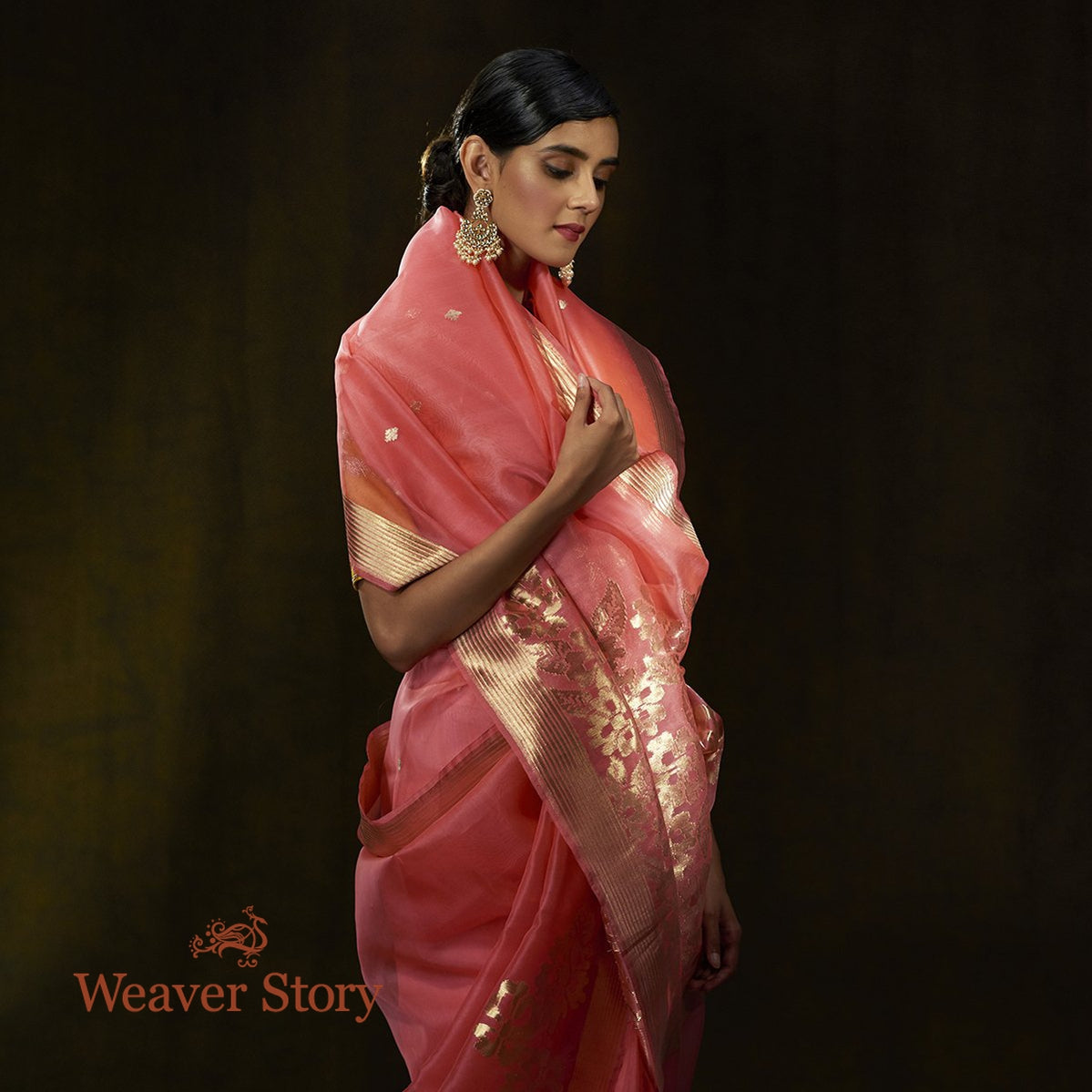 Handwoven_Pink_Kora_Banarasi_Saree_with_Cutwork_Floral_Border_WeaverStory_01