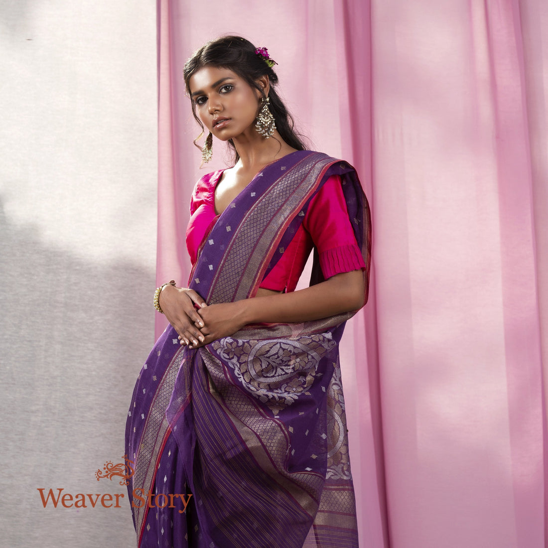 Handwoven_Purple_Cotton_Jamdani_Saree_WeaverStory_01