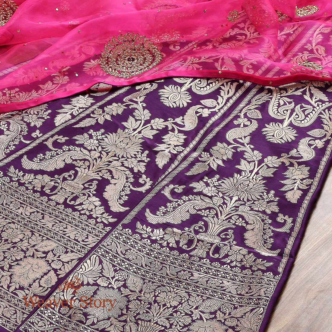 Handwoven_Purple_Banarasi_Lehenga_with_Traditional_Mehraab_Jaal_WeaverStory_02