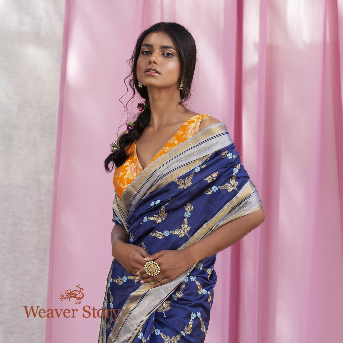 Handwoven_Blue_Chanderi_Silk_Saree_with_Meenakari_Jaal_WeaverStory_01