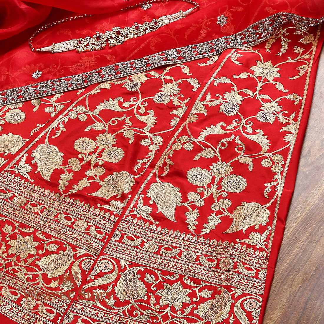 Handloom_Red_Banarasi_Lehenga_with_Meenakari_work_WeaverStory_01