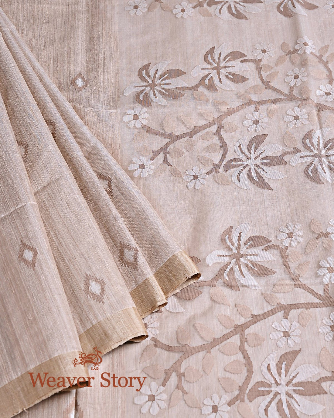 Handwoven_Soft_Brown_Matka_Silk_Jamdani_Saree_WeaverStory_01