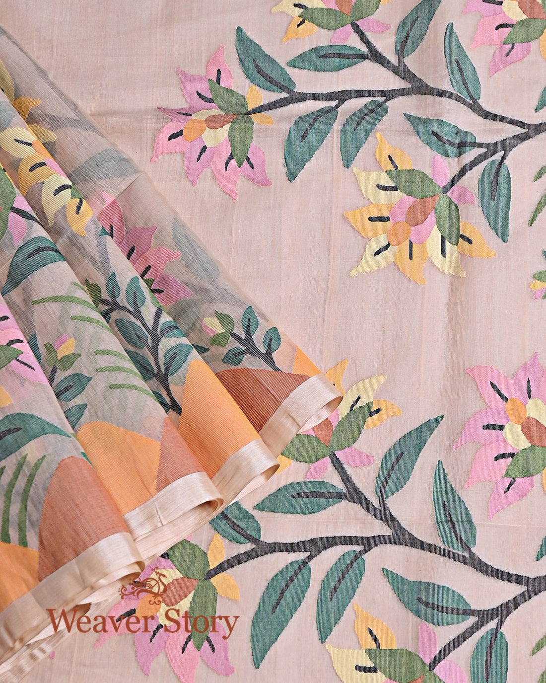 Handwoven_Soft_Brown_Silk_Muslin_Jamdani_Saree_with_Floral_Pallu_WeaverStory_01