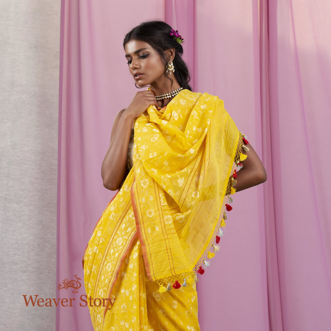 Handwoven_Yellow_Jamdani_Cotton_Saree_WeaverStory_01