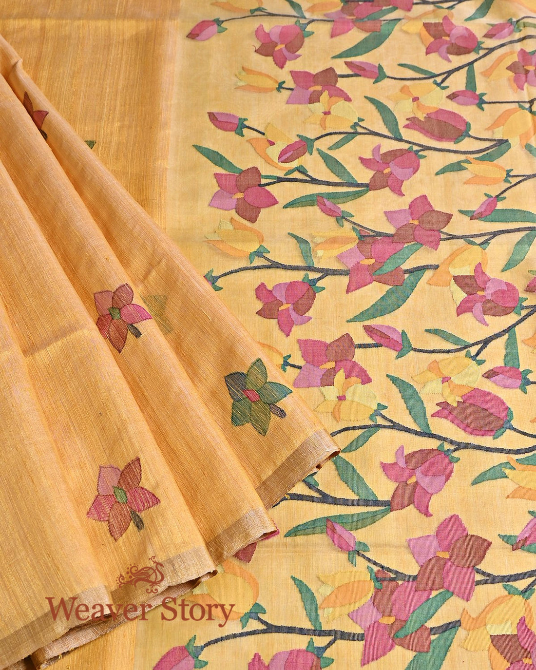 Handwoven_Yellow_Matka_Silk_Jamdani_Saree_WeaverStory_01