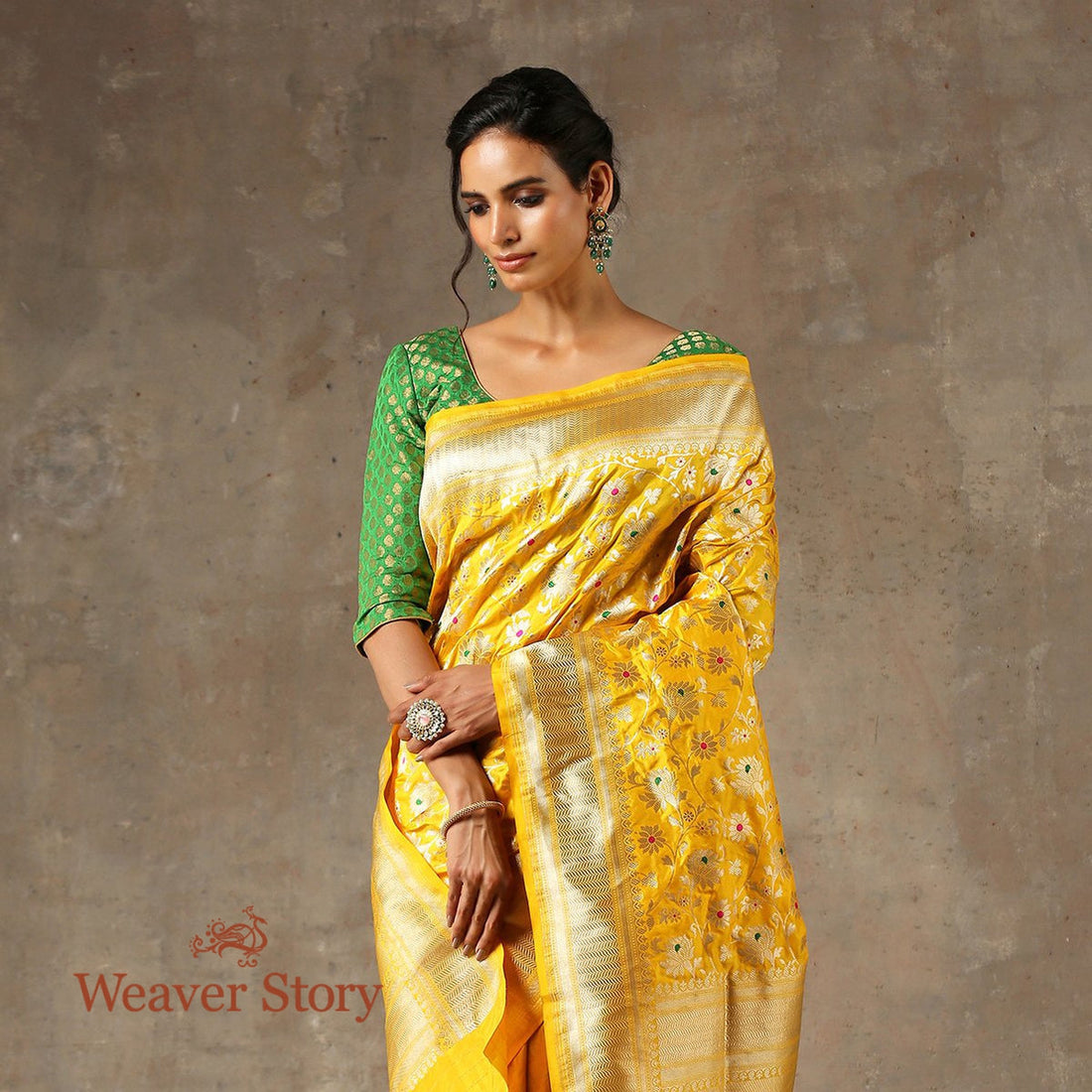 Handloom_Yellow_Cutwork_Banarasi_Saree_with_Meenakari_and_Jangla_Design_and_Brocade_Blouse._WeaverStory_01