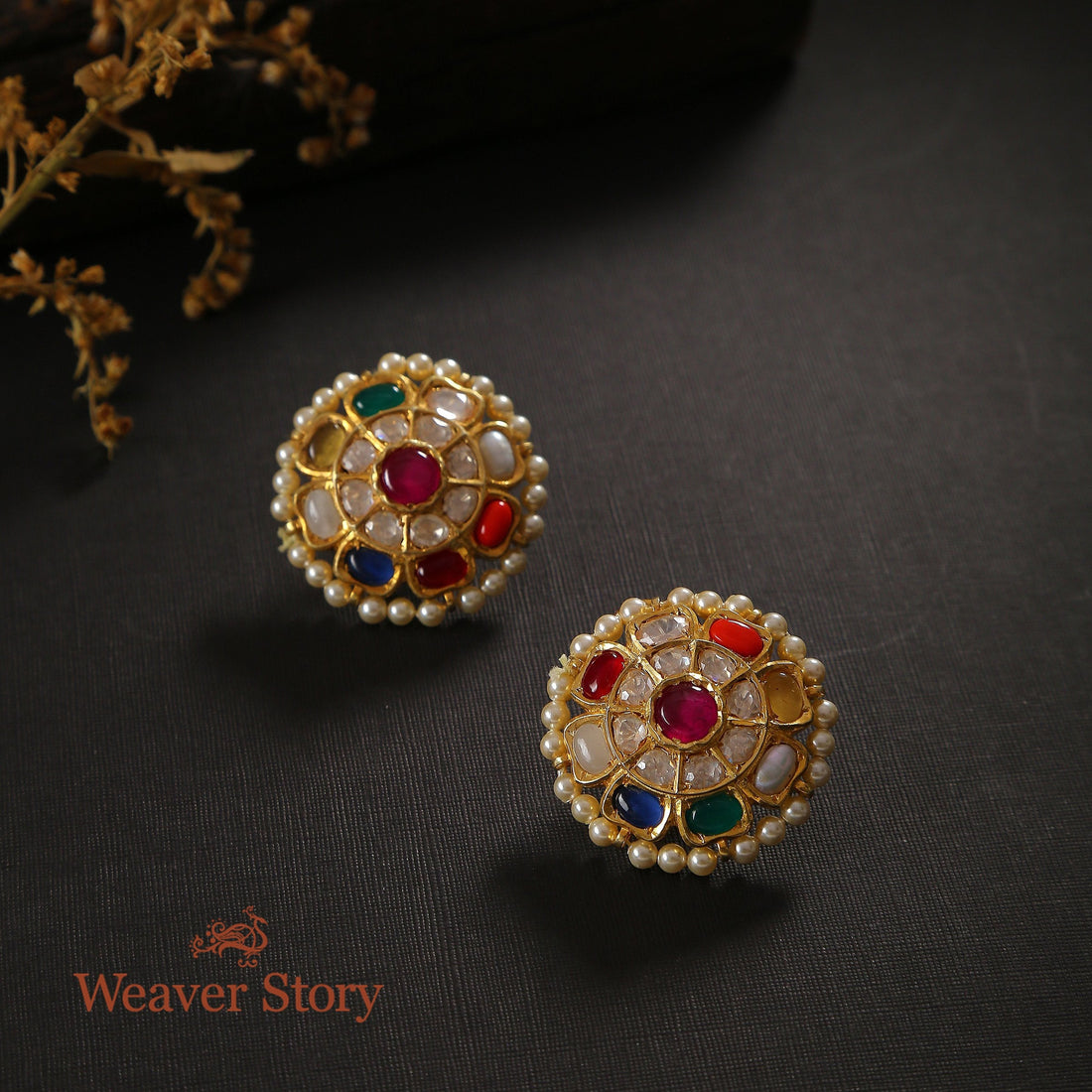 Navtara_Earrings_with_Moissanite_Polki_Crafted_in_Pure_Silver_WeaverStory_01