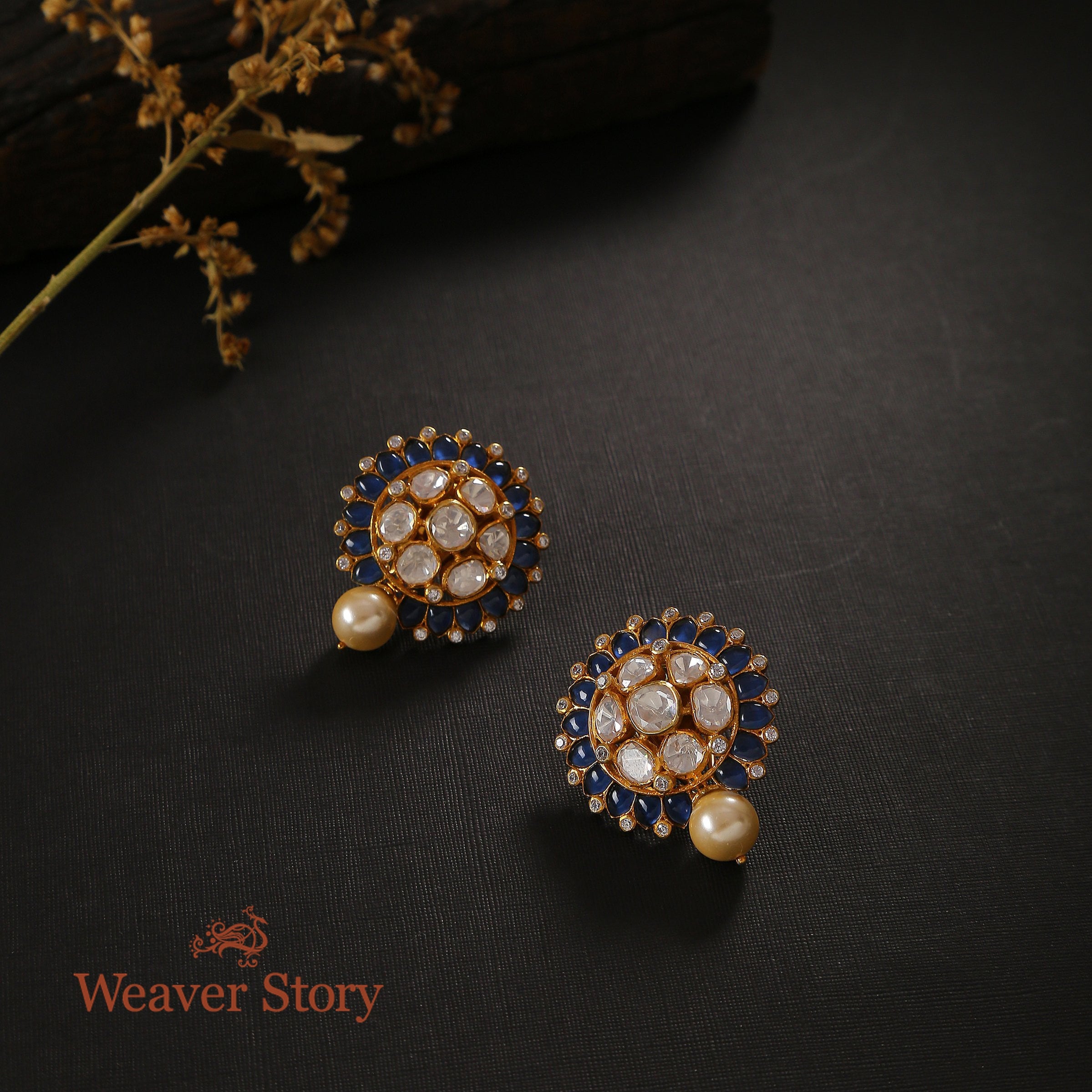Neelima_Earrings_with_Moissanite_Polki_Crafted_in_Pure_Silver_WeaverStory_01