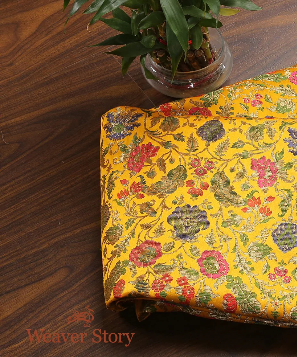 Handloom Mustard Meenakari Kimkhab Fabric