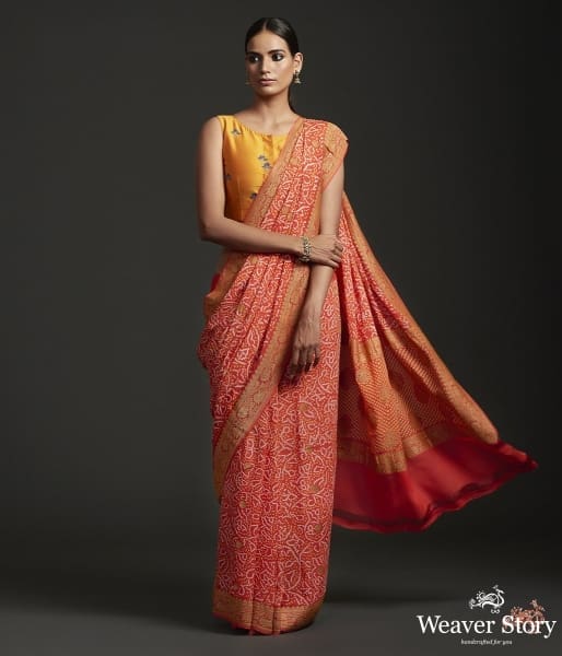 Handwoven_Banarasi_Bandhej_Saree_in_Orange_color_WeaverStory_02