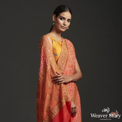 Handwoven_Banarasi_Bandhej_Saree_in_Orange_color_WeaverStory_01