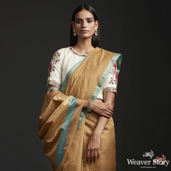 Brown_cotton_by_silk_chanderi_saree_with_nakshi_booti_and_blue_border_WeaverStory_01