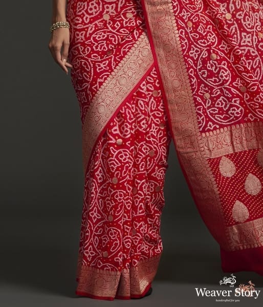 Handwoven_Banarasi_Bandhej_saree_in_red_WeaverStory_03