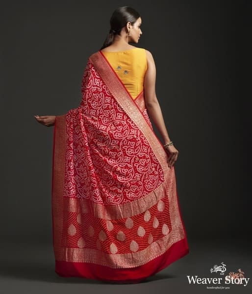 Handwoven_Banarasi_Bandhej_saree_in_red_WeaverStory_04