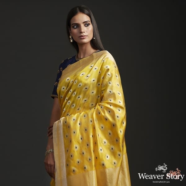 Yellow_pure_silk_chanderi_saree_with_delicate_floral_motifs_with_meenakari_WeaverStory_01