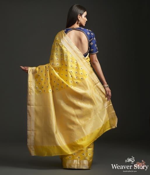 Yellow_pure_silk_chanderi_saree_with_delicate_floral_motifs_with_meenakari_WeaverStory_03