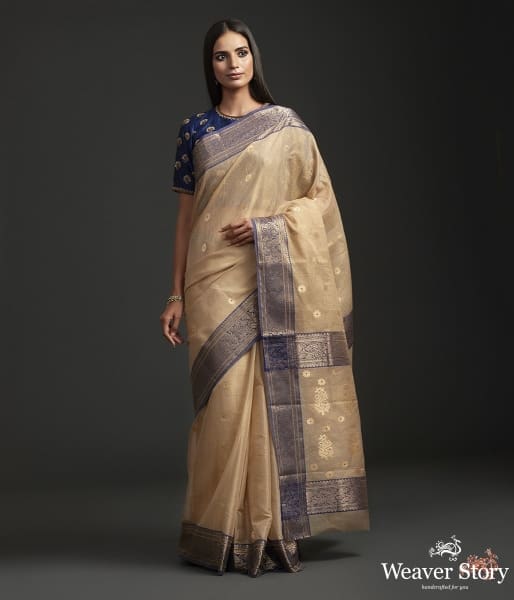 Golden_Beige_tissue_and_mercerised_cotton_saree_WeaverStory_02