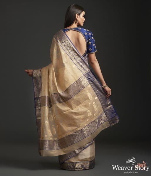 Golden_Beige_tissue_and_mercerised_cotton_saree_WeaverStory_03