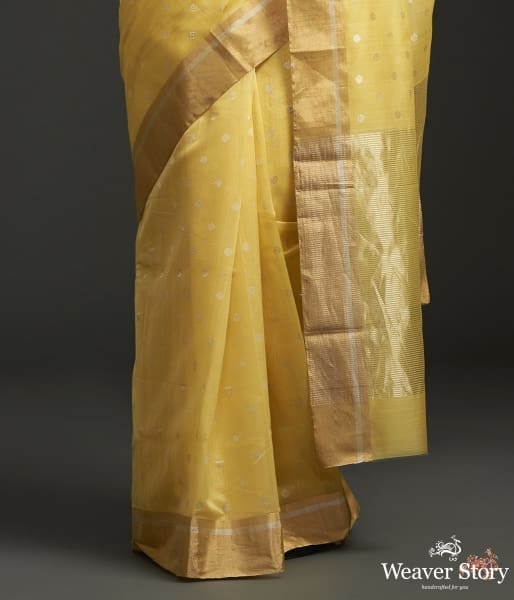 Yellow_handwoven_Chanderi_saree_with_a_gold_zari_boota_WeaverStory_03