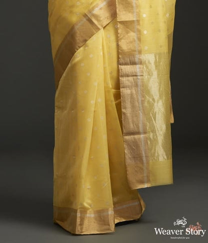 Yellow_handwoven_Chanderi_saree_with_a_gold_zari_boota_WeaverStory_03