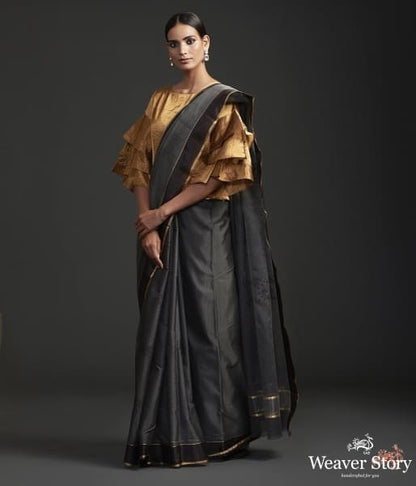 Handwoven_Grey_black_chanderi_cotton_silk_saree_with_nandi_motif_WeaverStory_02