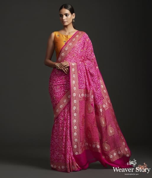 Handwoven_Banarasi_Bandhej_Saree_with_sona_rupa_zari_WeaverStory_02