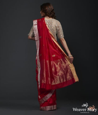 Handwoven_chanderi_silk_saree_in_bright_red_color_with_gold_silver_motifs_WeaverStory_03