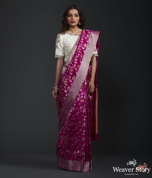 Purple_chanderi_silk_saree_with_gold_and_silver_floral_jaal_WeaverStory_02