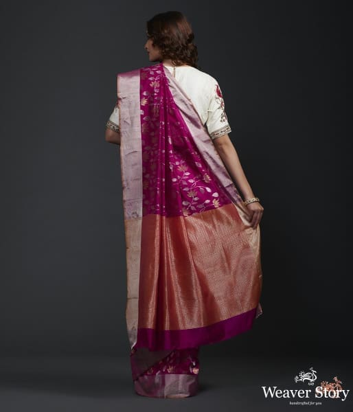 Purple_chanderi_silk_saree_with_gold_and_silver_floral_jaal_WeaverStory_04