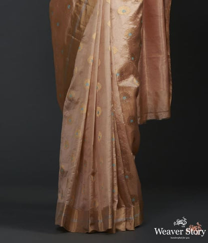 Peach_and_gold_tissue_chanderi_silk_saree_with_meenakari_floral_motifs_WeaverStory_04