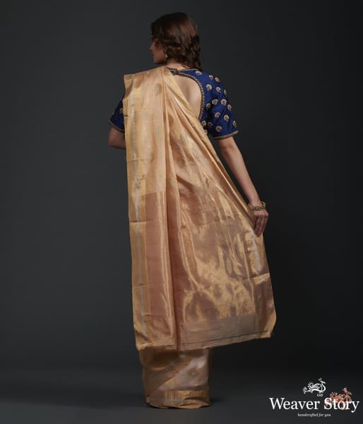 Peach_and_gold_tissue_chanderi_silk_saree_with_meenakari_floral_motifs_WeaverStory_03