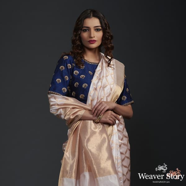 Shell_pink_chanderi_silk_saree_with_gold_zari_jaal_WeaverStory_01