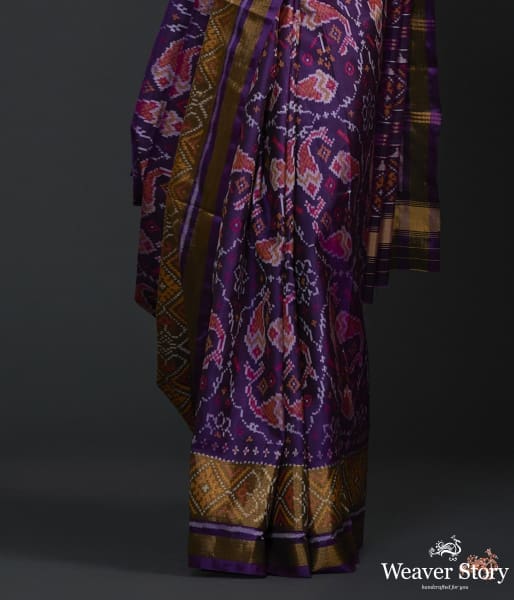 Purple_single_ikat_patola_saree_with_tissue_border_WeaverStory_04